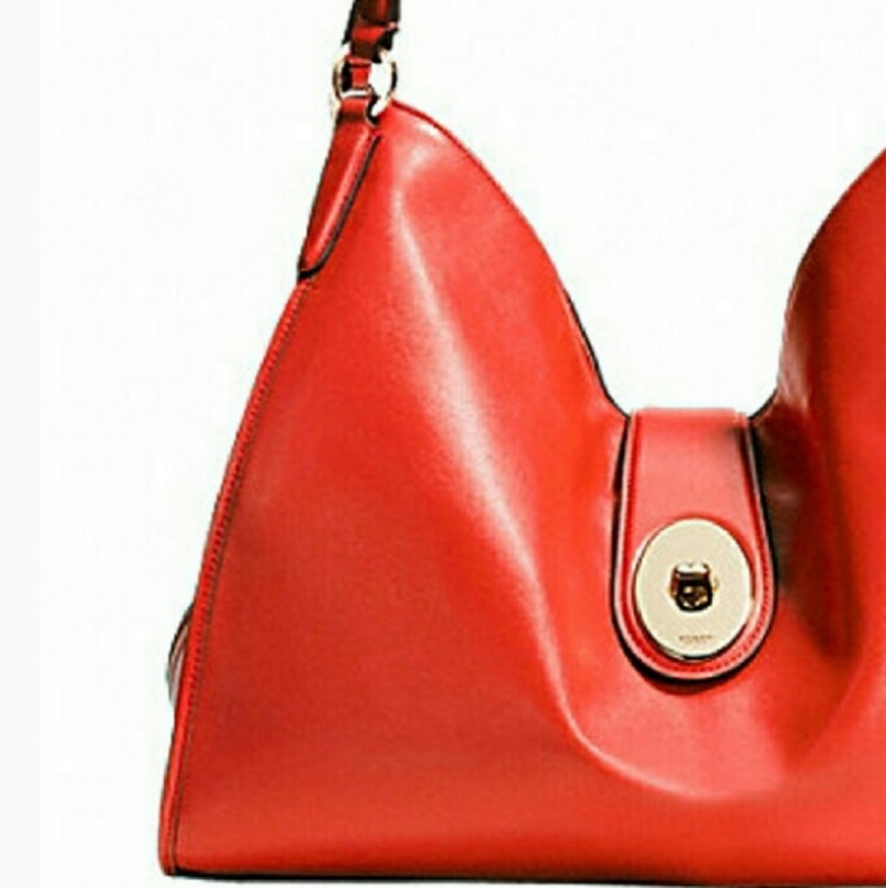 Coach Carlyle Large Handbag Luxe Smooth Leather Carmine Color Double Handles NWT - Picture 7 of 11